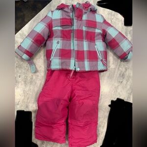 Cat & Jack Pink and Light Blue Plaid Puffer Jacket with Pink Snow Pants